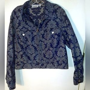 NEWPORT NEWS JEANOLOGY WOMEN'S MISSES SIZE 20 BLUE JEAN JACKET METALLIC PAISLEY.